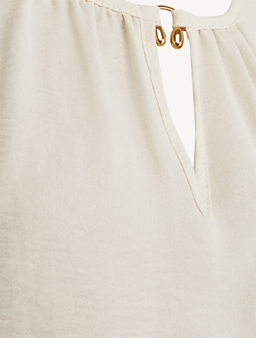 Top élastiqué à empiècement bijou - Beige - 3