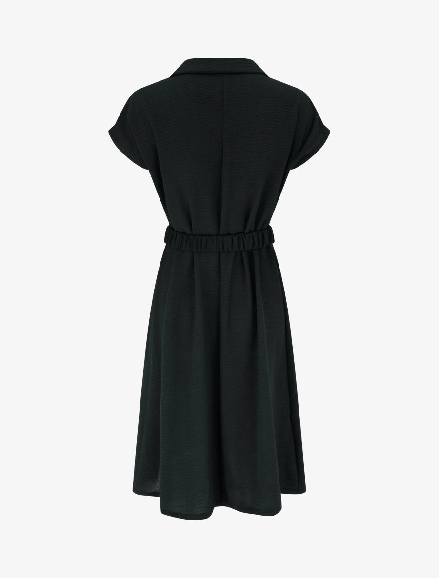 Robe fluide unie ceinturée - Noir - 2