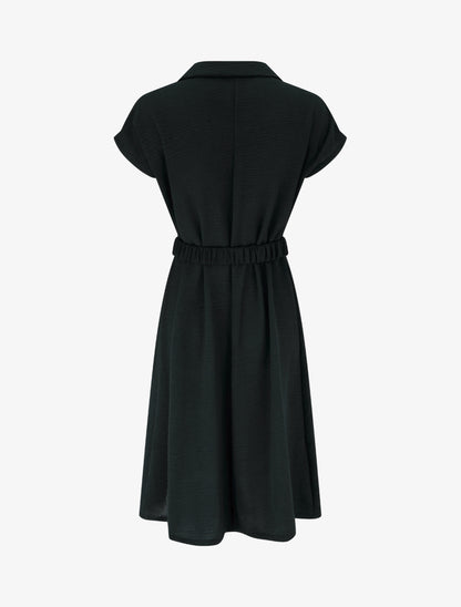 Robe fluide unie ceinturée - Noir - 2