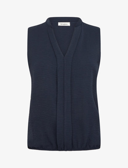 Top uni à col V - Marine - 1