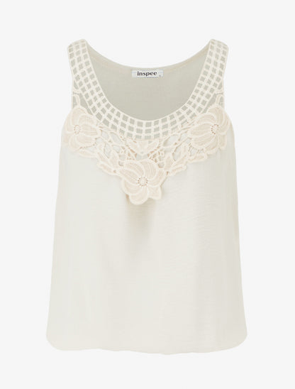 Top sans manches à dentelle et crochet - Beige - 1