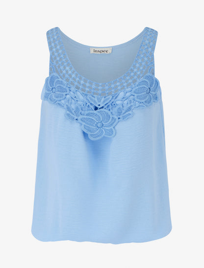 Top sans manches à dentelle et crochet - Bleu ciel - 1