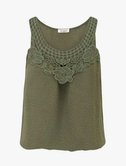 Top sans manches à dentelle et crochet - Kaki - 1