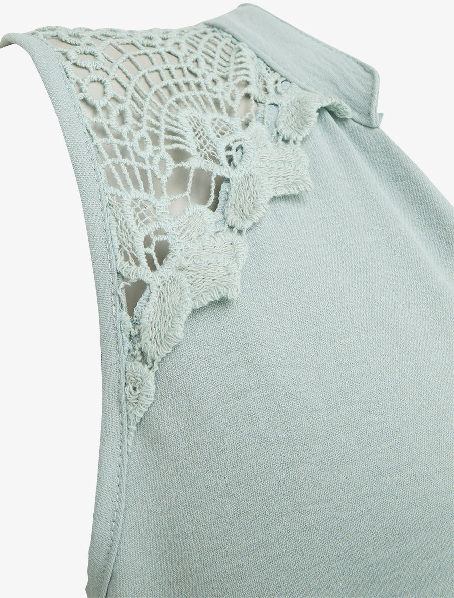 Top sans manches à détail brodé - Vert d&