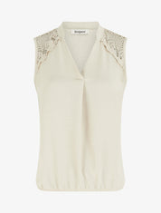 Top sans manches à détail brodé - Beige - 1