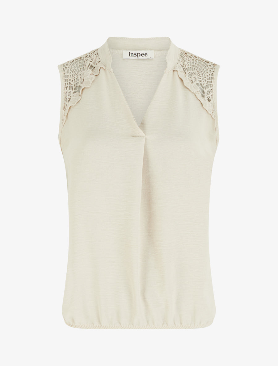 Top sans manches à détail brodé - Beige - 1