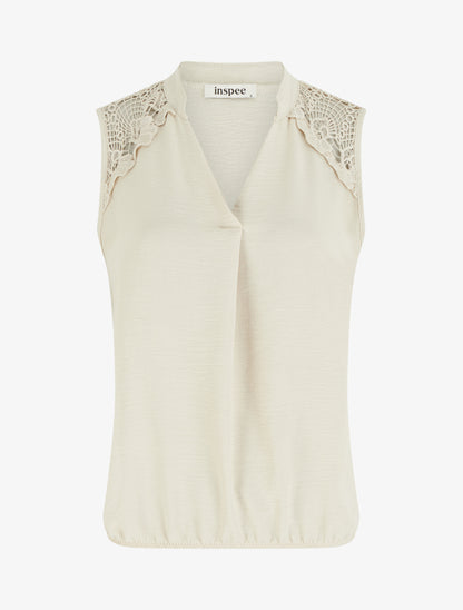 Top sans manches à détail brodé - Beige - 1