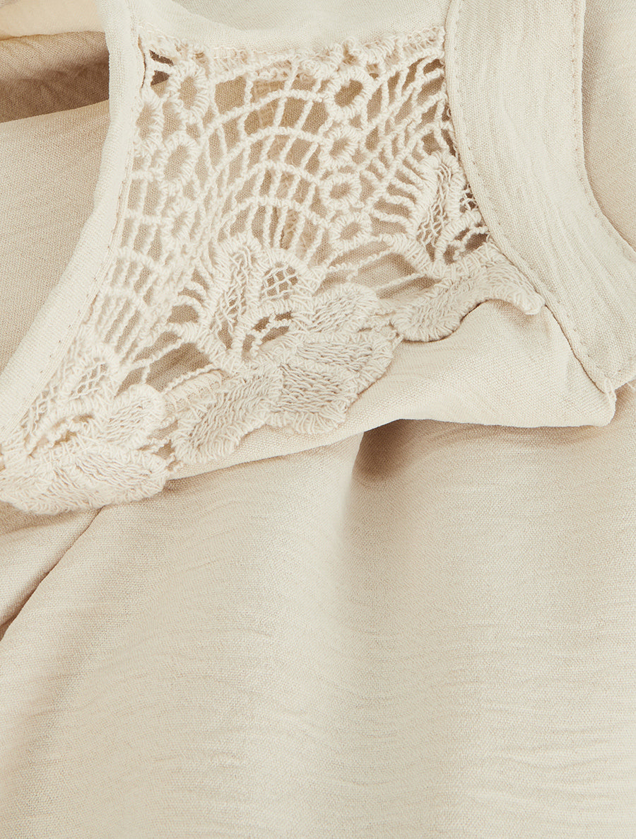 Top sans manches à détail brodé - Beige - 3