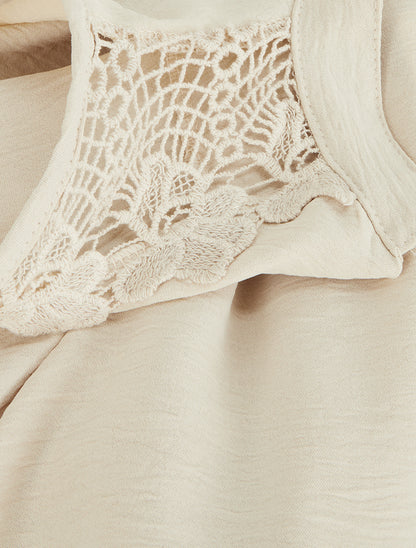 Top sans manches à détail brodé - Beige - 3