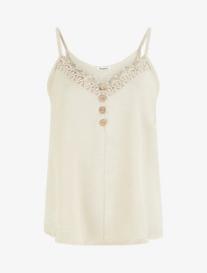 Caraco à boutons décoratifs et broderie - Beige - 1