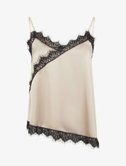Caraco satiné asymétrique à détail dentelle - Taupe - 1