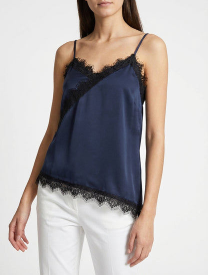 Asymmetrisches Satincaraco mit Spitzendetail - Marine