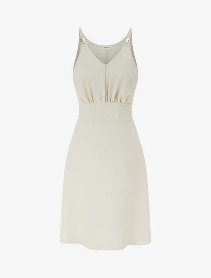 Robe évasée à bretelles bijoux - Beige - 1