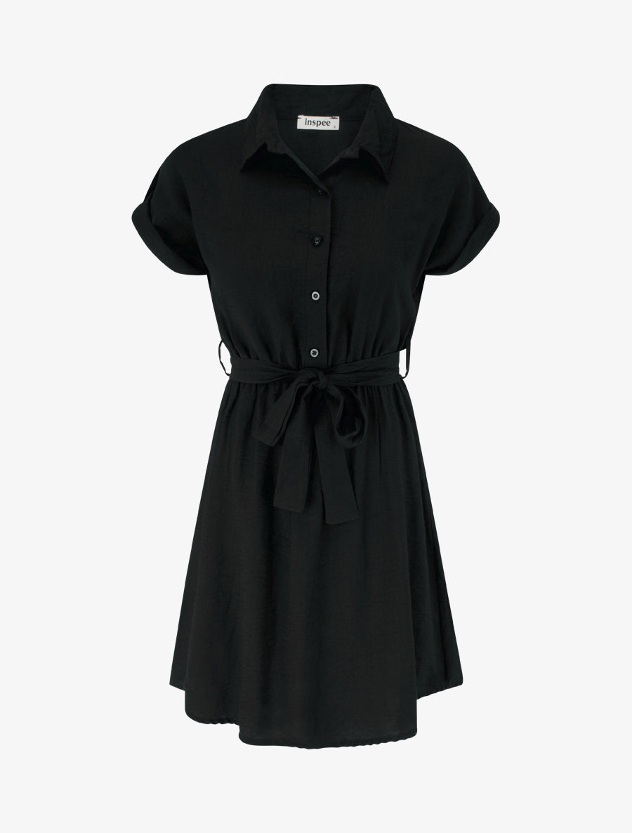 Robe chemise à manches courtes - Noir - 1