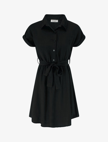 Robe chemise à manches courtes - Noir - 1