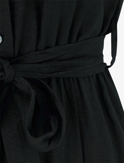 Robe chemise à manches courtes - Noir - 3