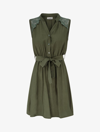 Robe mi-longue boutonnée sans manches - Kaki - 1