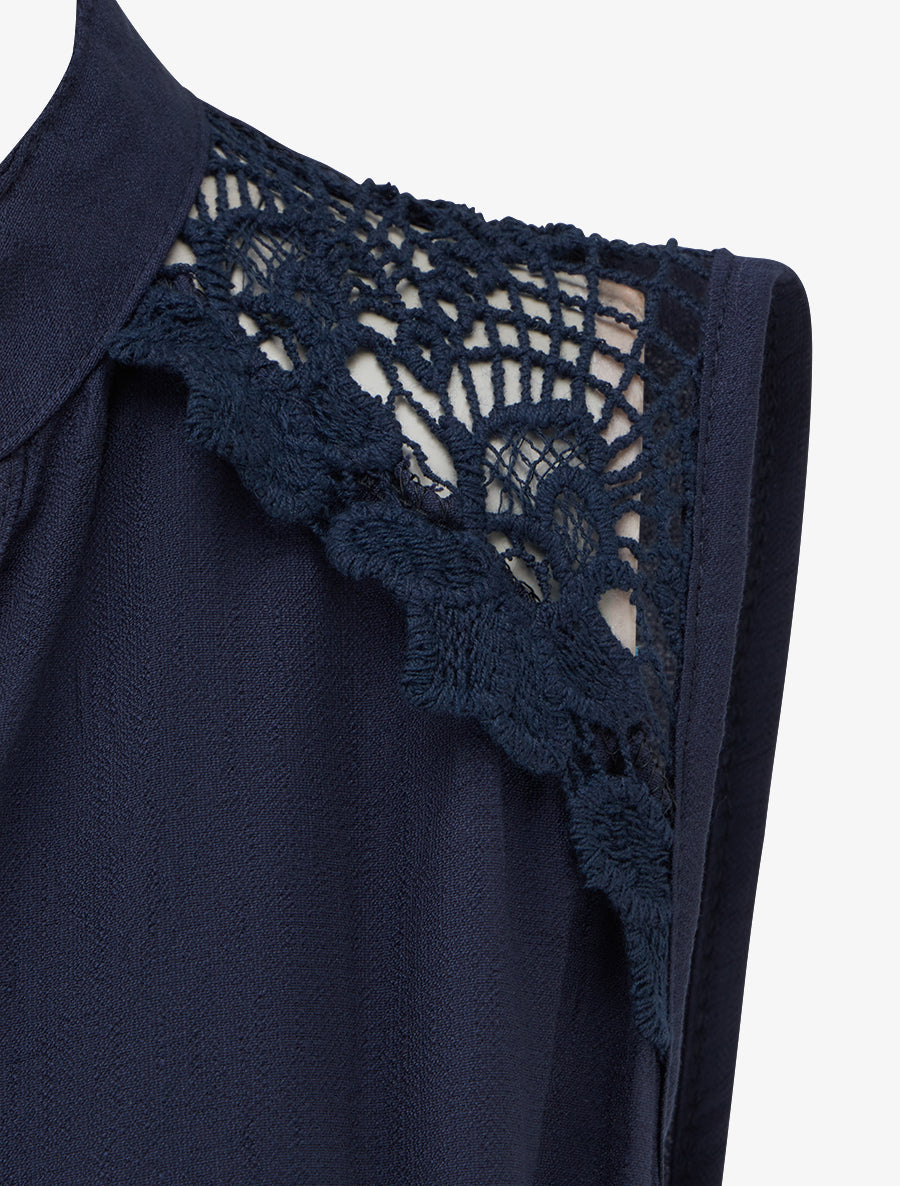 Robe mi-longue boutonnée sans manches - Marine - 3