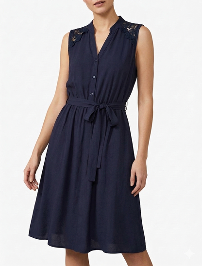 Ärmelloses, knielanges, geknöpftes Kleid - Marine