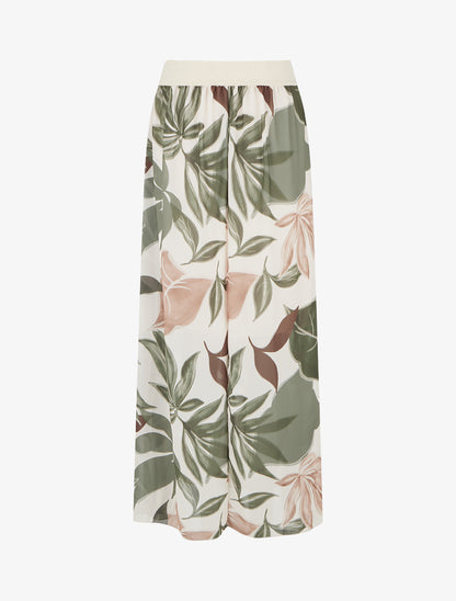 Jupe élastiquée à imprimé grandes feuilles - Kaki - 2