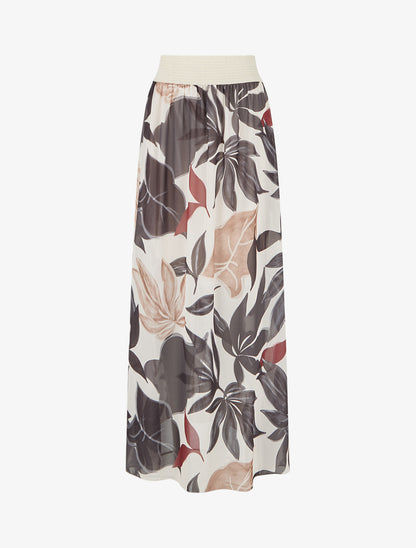 Jupe élastiquée à imprimé grandes feuilles - Noir - 1