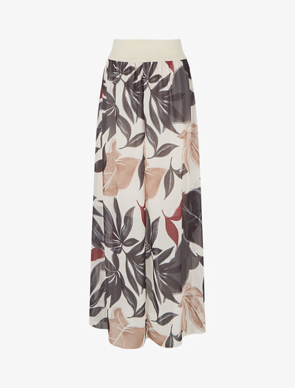 Jupe élastiquée à imprimé grandes feuilles - Noir - 2