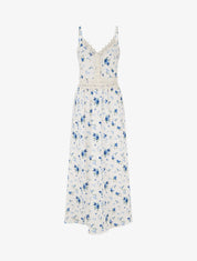 Robe longue imprimé petites fleurs à détail crochet - Bleu - 1