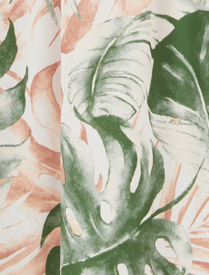 Robe longue à dos élastiqué imprimé feuillage - Kaki - 3