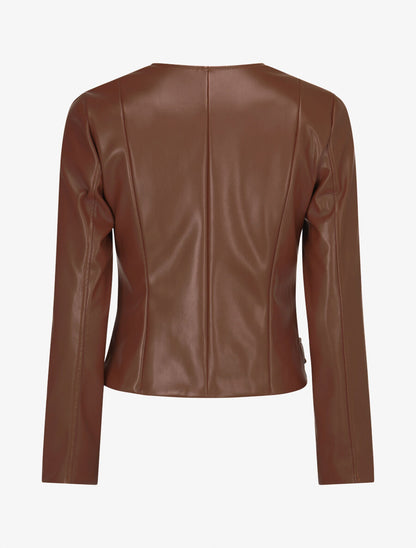 Veste moulante en simili - Marron - 2