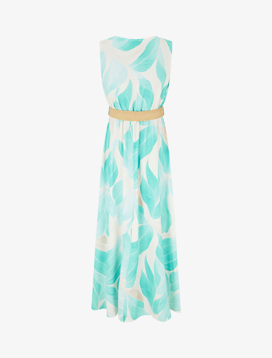 Robe imprimé feuilles à col cache-coeur - Vert menthe - 2