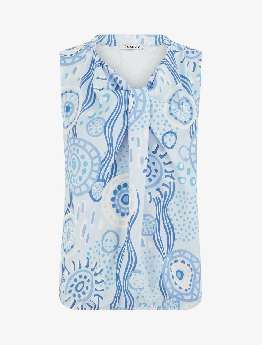 Top boule sans manches imprimé graphique - Bleu ciel - 1