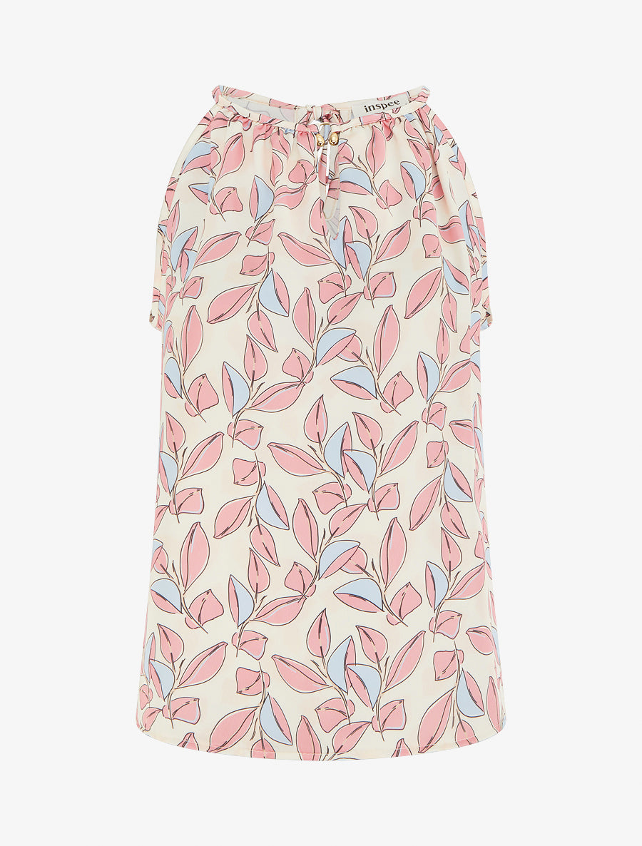 Top satiné sans manches imprimé feuilles - Rose - 1