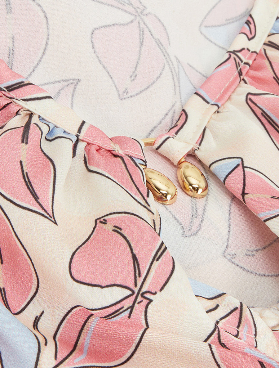 Top satiné sans manches imprimé feuilles - Rose - 3