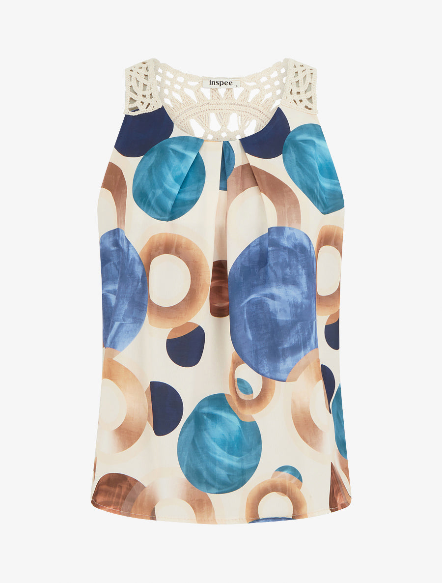 Top imprimé graphique à empiècement en crochet - Bleu foncé - 1