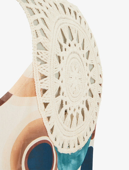 Top imprimé graphique à empiècement en crochet - Bleu canard - 3