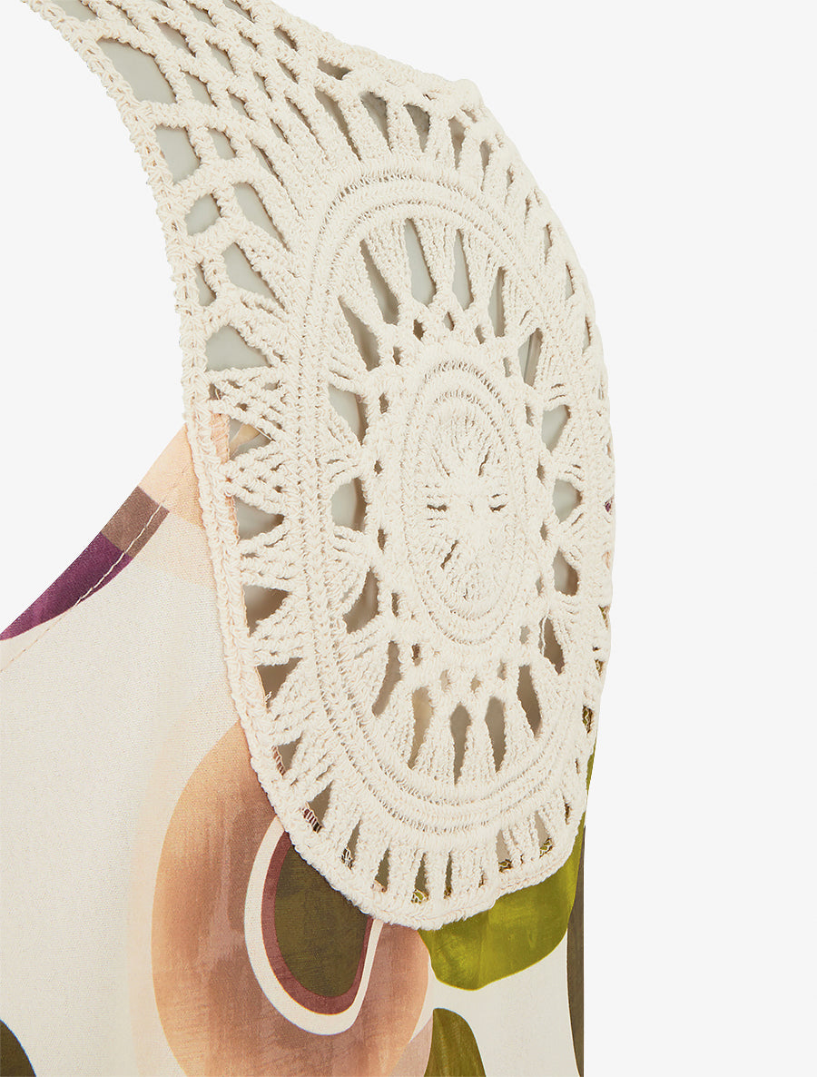 Top imprimé graphique à empiècement en crochet - Vert olive - 3