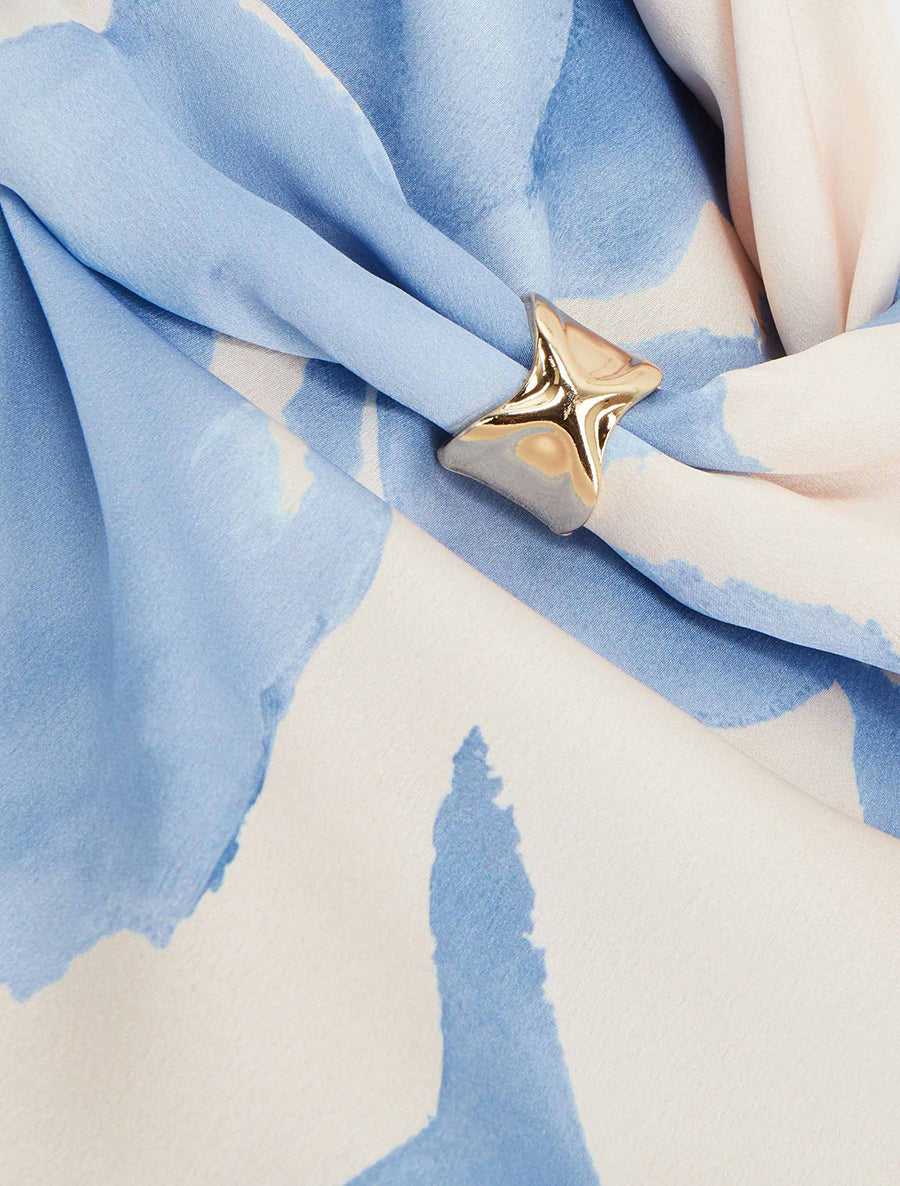 Top satiné imprimé fantaisie à bretelles bijoux - Bleu ciel - 3