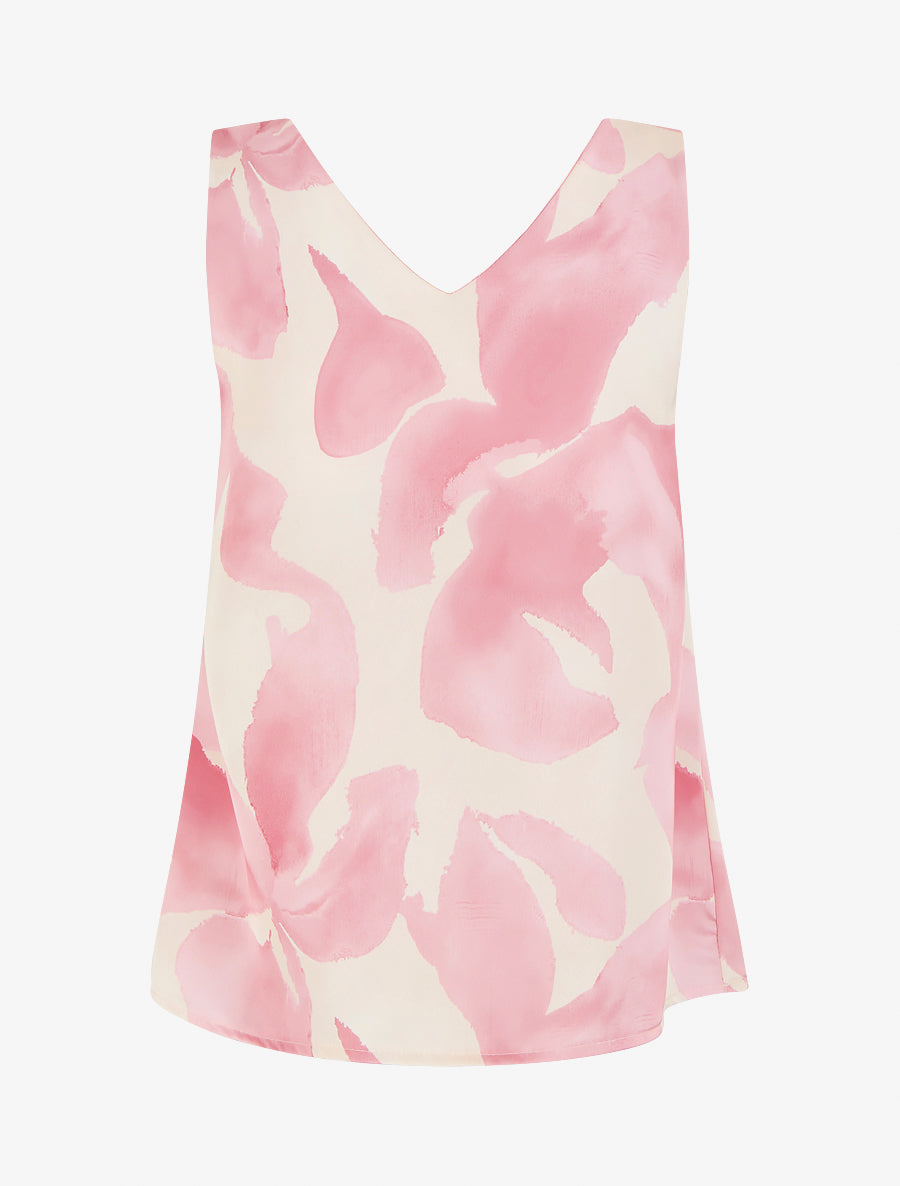 Top satiné imprimé fantaisie à bretelles bijoux - Rose - 2