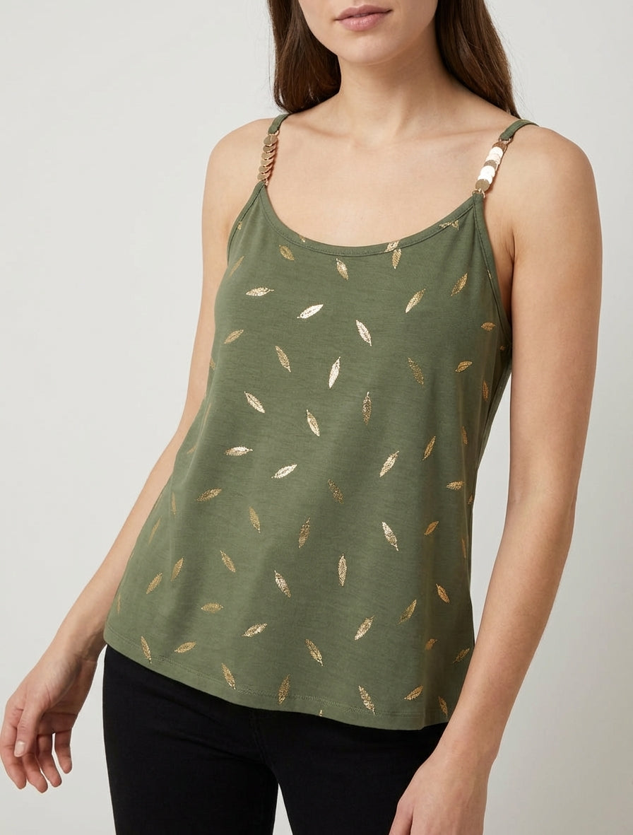 Juwelenträger-Top mit Federdruck - Kaki