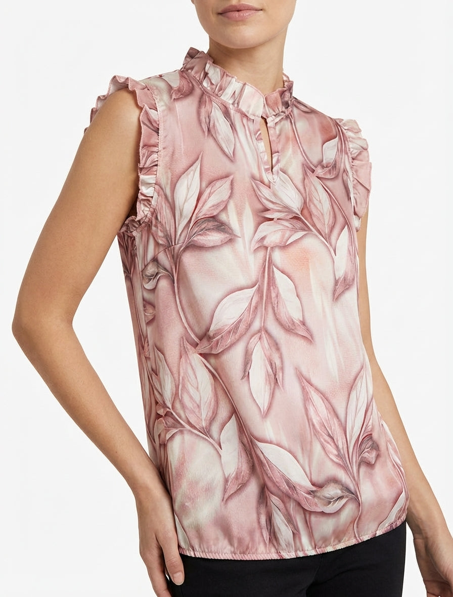 Top aus satin mit blätterdruck - Altrosa