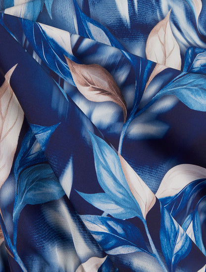 Top boule satiné imprimé feuillages - Marine - 3