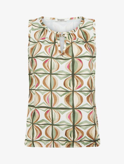 Top boule sans manches imprimé fantaisie - Kaki - 1