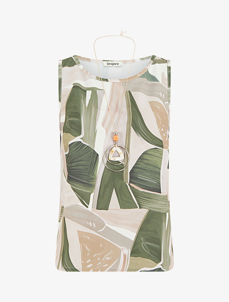 Top droit sans manches à imprimé abstrait - Kaki - 1