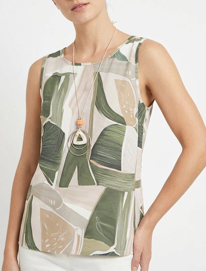 Ärmelloses Oberteil mit abstraktem Druck oben rechts - Kaki