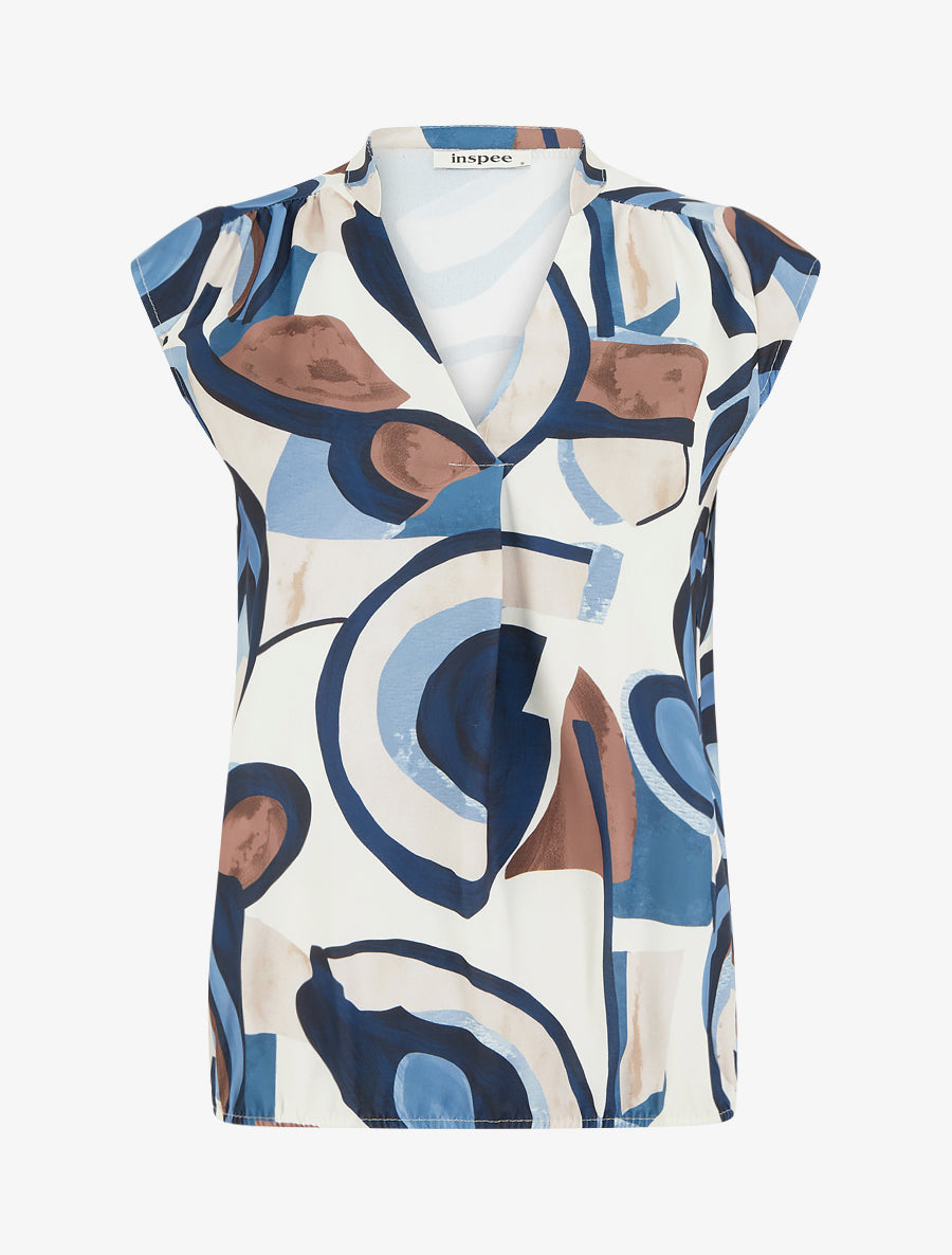 Top boule sans manches à imprimé graphique - Marine - 1