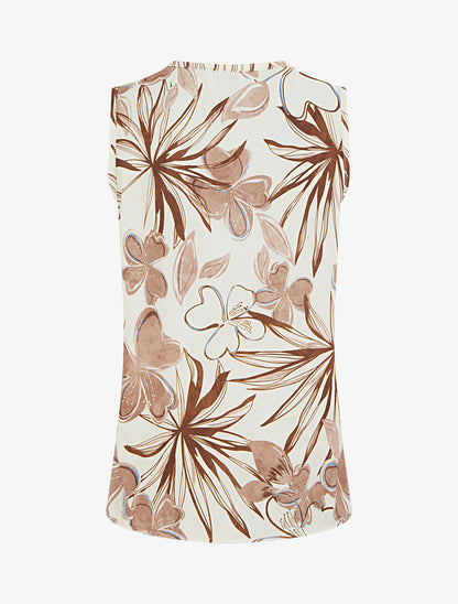Top droit sans manches imprimé hibiscus - Marron - 2