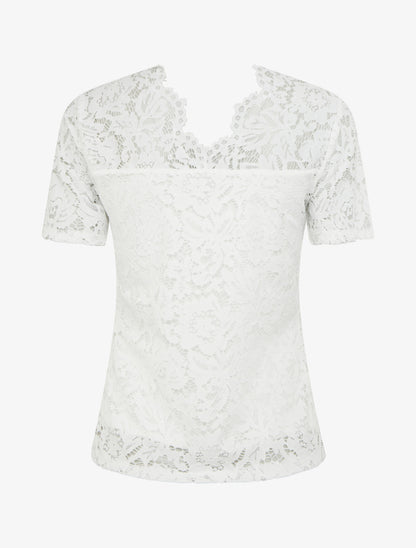 Top en dentelle à manches courtes - Blanc - 2