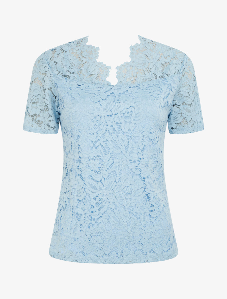 Top en dentelle à manches courtes - Bleu ciel - 1