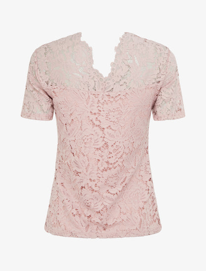 Top en dentelle à manches courtes - Rose - 2