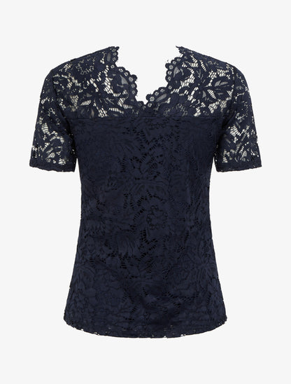 Top en dentelle à manches courtes - Marine - 2